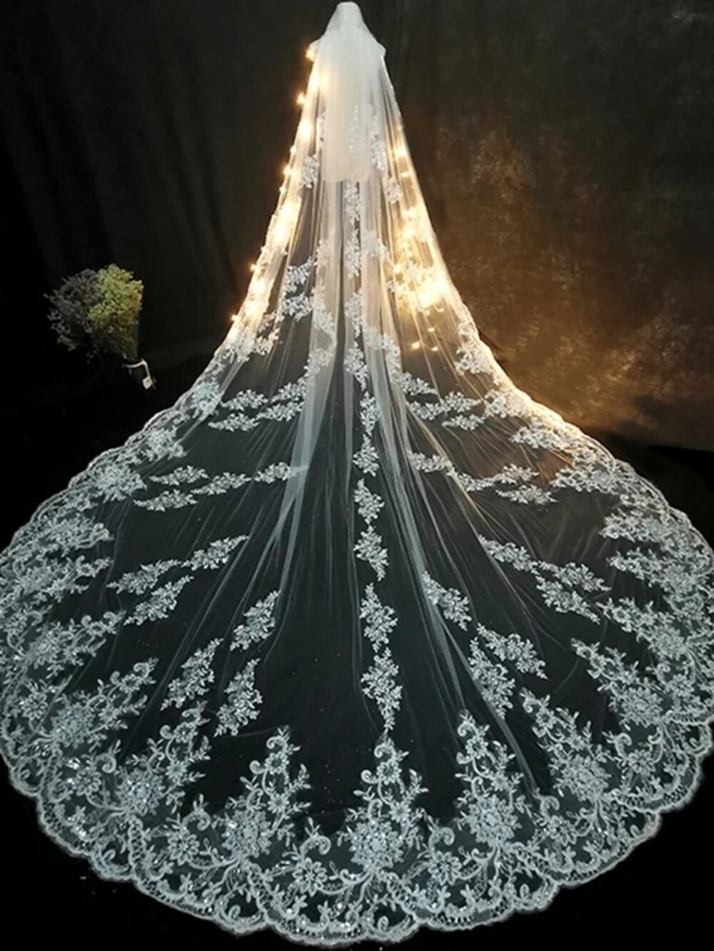 ✨157" Extra Long Royal Cathedral Bridal Veil Lace Comb